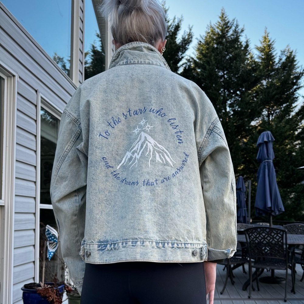 Acotar inspired hand painted denim jacket